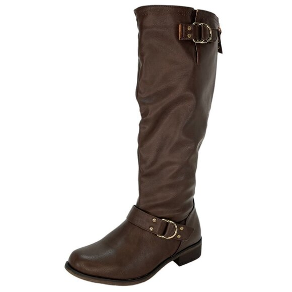 XOXO Shoes - XOXO Minkler Brown Faux Leather Knee High Wide Calf Womens Boots Size 5.5W